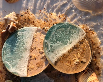 Resin beach coasters home decor beach (Set of 4)