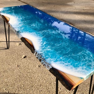 Resin Beach Coffee Table / Entryway Bench | Epoxy Ocean Decor | 36 Inch ...