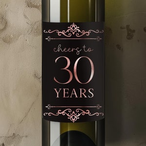 30. Geburtstag Weinetikett - druckbares Meilenstein Weinetikett zum 30. Geburtstag - Prost auf 30 Jahre Geschenk für sie Weinflasche Etikett schwarz und roségold