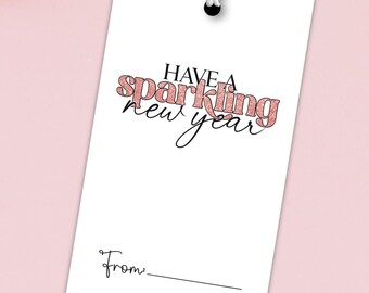 Printable Rose Gold New Year Gift Tag: Sparkling NYE Favor Label (PDF & PNG)