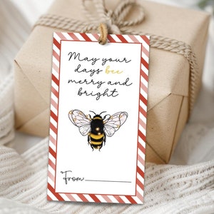 Bee Merry Christmas Geschenkanhänger - Printable Christmas Bee Leckerli Anhänger - - Bee Themed Weihnachtsanhänger - Bee Merry and Bright