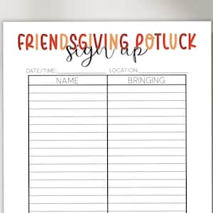 Printable Friendsgiving Potluck Sign-Up Sheet - Thanksgiving List Download (PDF)