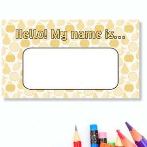 Leeres Namensschild zum Ausdrucken - Gelbe Früchte Hallo, mein Name ist Namensschild leer zum sofortigen Download - Druckbares Schreibtisch-Namensschild - Konferenz-Namensschild