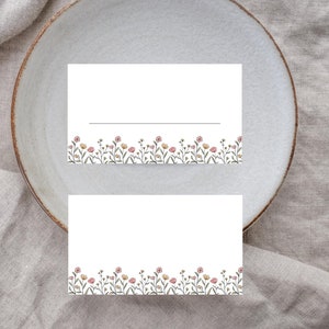 Etiqueta de nome em branco para impressão - Conjunto de 2 cartões de lugar em branco com flores silvestres para download - Etiquetas de nome em PDF - Etiquetas de nome para convidados de eventos para impressão