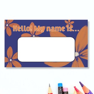 Blank name tag printable - Purple Floral Hello My Name Is name label blank instant download - Printable desk name tag - Conference Name Tag