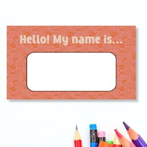 Blank name tag printable - Orange Hello My Name Is name label blank instant download - Printable desk name tag - Conference Name Tag