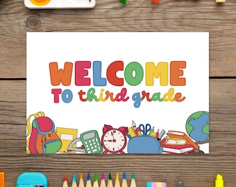 Willkommenspostkarte für die 3.Klasse zum Ausdrucken: Lehrer und Lehrerin (PDF Download)