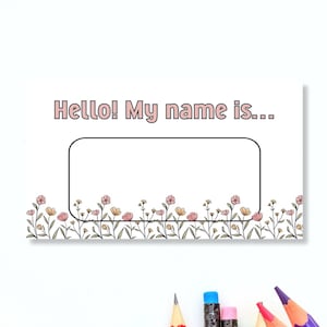 Blank name tag printable - Floral Hello My Name Is name label blank instant download - Printable desk name tag - Conference Name Tag