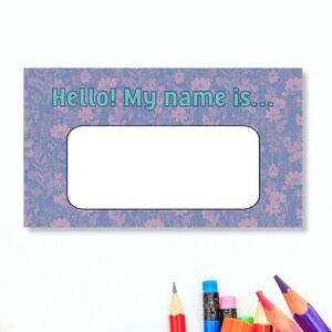Blank name tag printable - Purple Floral Hello My Name Is name label blank instant download - Printable desk name tag - Conference Name Tag