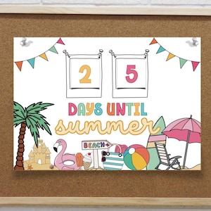 Printable Days Until Summer Countdown Poster - Count down to Summer Bulletin Board Instant Download - Countdown Calendar Activity for Kids