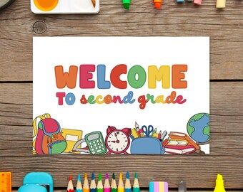 "Druckbare ""Welcome to Second Grade"" Postkarte: Druckbare ""Lehrergruß"" (PDF- und PNG-Dateien)"