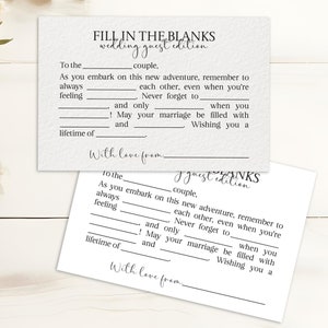 Preencha os espaços em branco Cartões de conselhos para convidados do casamento - Cartão de convidado do casamento para impressão 6x4 - Livro de visitas do casamento minimalista Alternativa Lembrança única