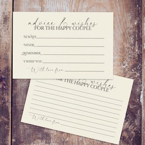 Juego de tarjetas de deseos de boda: tarjeta de consejos para invitados a la boda imprimible de 6 x 4 pulgadas para la feliz pareja: alternativa rústica al libro de visitas para bodas
