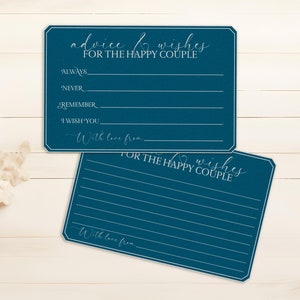 Juego de tarjetas de deseos de boda: tarjeta de consejos para invitados a la boda imprimible de 6 x 4 pulgadas en color azul para la feliz pareja: alternativa única al libro de visitas de boda