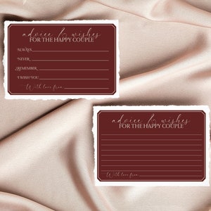 Ensemble de cartes de voeux de mariage - Bourgogne 6 x 4 pouces imprimable carte de conseils d'invités de mariage pour l'heureux couple - alternative unique de livre d'or de mariage