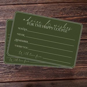Juego de tarjetas de deseos de boda: tarjeta de consejos para invitados a la boda imprimible de 6 x 4 pulgadas de color verde para la feliz pareja: alternativa única al libro de visitas de boda