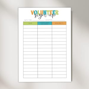 Folha de inscrição para voluntários para impressão: Formulário de evento (PDF e PNG)