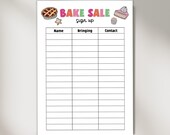 Printable Bake sale sign up sheet - printable volunteer signup sheet - event signup form - fundraiser sign-up - volunteer list
