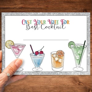 Schede di voto per il concorso dei migliori cocktail - Schede di voto stampabili per il divertimento della competizione di degustazione di cocktail