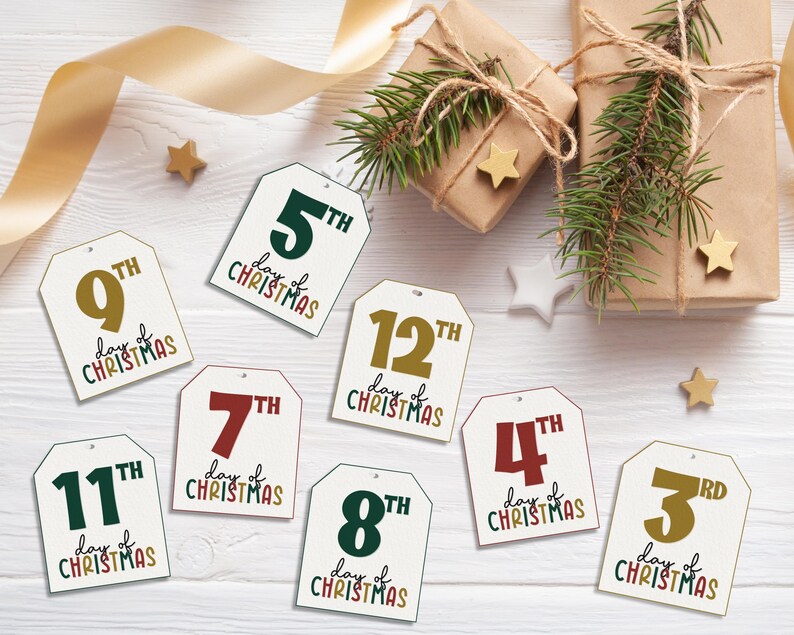 12 Days of Christmas Gift Tags – Printable Christmas Countdown (digital ...