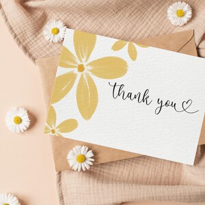 Afdrukbare bedankkaart - gele bedankkaart - bloemen bedankkaart voor kleine bedrijven - baby in bloei bedankkaart - bedankkaart kleine bloem