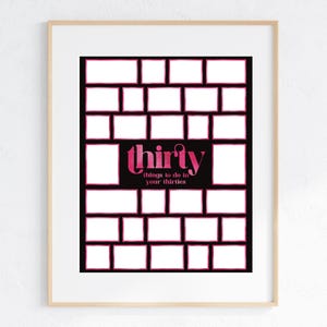 Printable 30th Birthday 30 Things To Do In Your Thirties Alternative Guestbook - Unique Bucket List Birthday Keepsake - Hot Pink 30th
