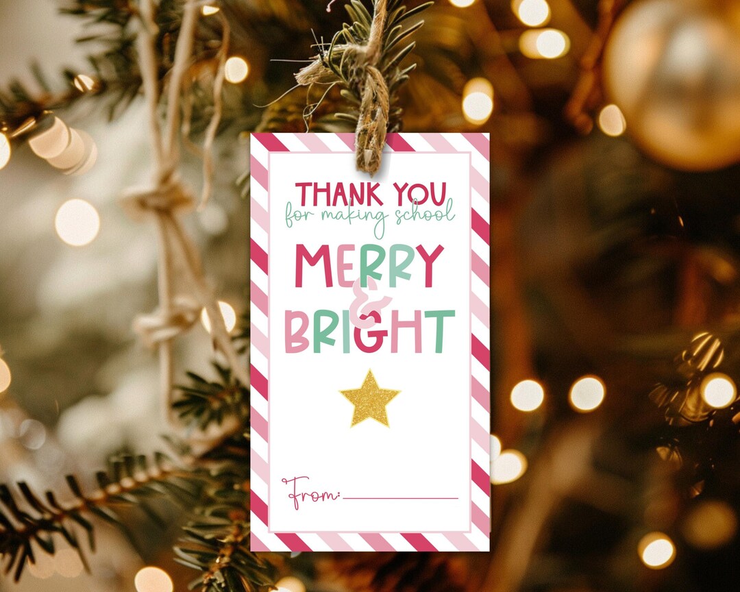 Printable Christmas Gift Tag for Teacher – Merry and Bright (PDF) - Etsy