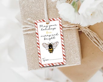 Ausdruckbare Geschenkanhänger Biene Merry Christmas (PDF)