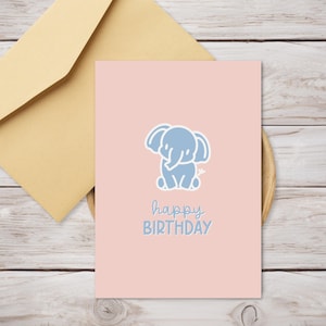 Carte d'anniversaire imprimable éléphant - carte d'anniversaire éléphant - carte d'anniversaire à téléchargement immédiat - carte d'anniversaire éléphant kawaii