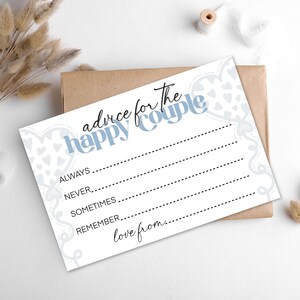 Tarjetas de deseos de boda - Consejos para invitados a la boda imprimibles de 4 x 6 pulgadas - Tarjetas de notas con consejos para bodas con temática de Something Blue Libro de visitas alternativo