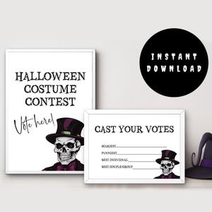 Scheda di voto e cartello da tavolo per il concorso di costumi di Halloween - Votazione per il concorso di costumi - Scheda di voto per il concorso di costumi di Halloween - Scheda di voto per il concorso di costumi