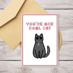 Carte d'anniversaire chat imprimable - Carte sur le thème du chat noir - Cool CatCard ami - Imprimable Saint-Valentin pour ses camarades de classe