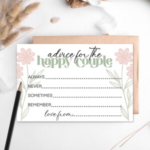 Tarjetas de deseos de boda - Consejos para invitados a la boda imprimibles de 4 x 6 pulgadas - Tarjetas de notas con consejos para bodas con temática floral Libro de visitas alternativo