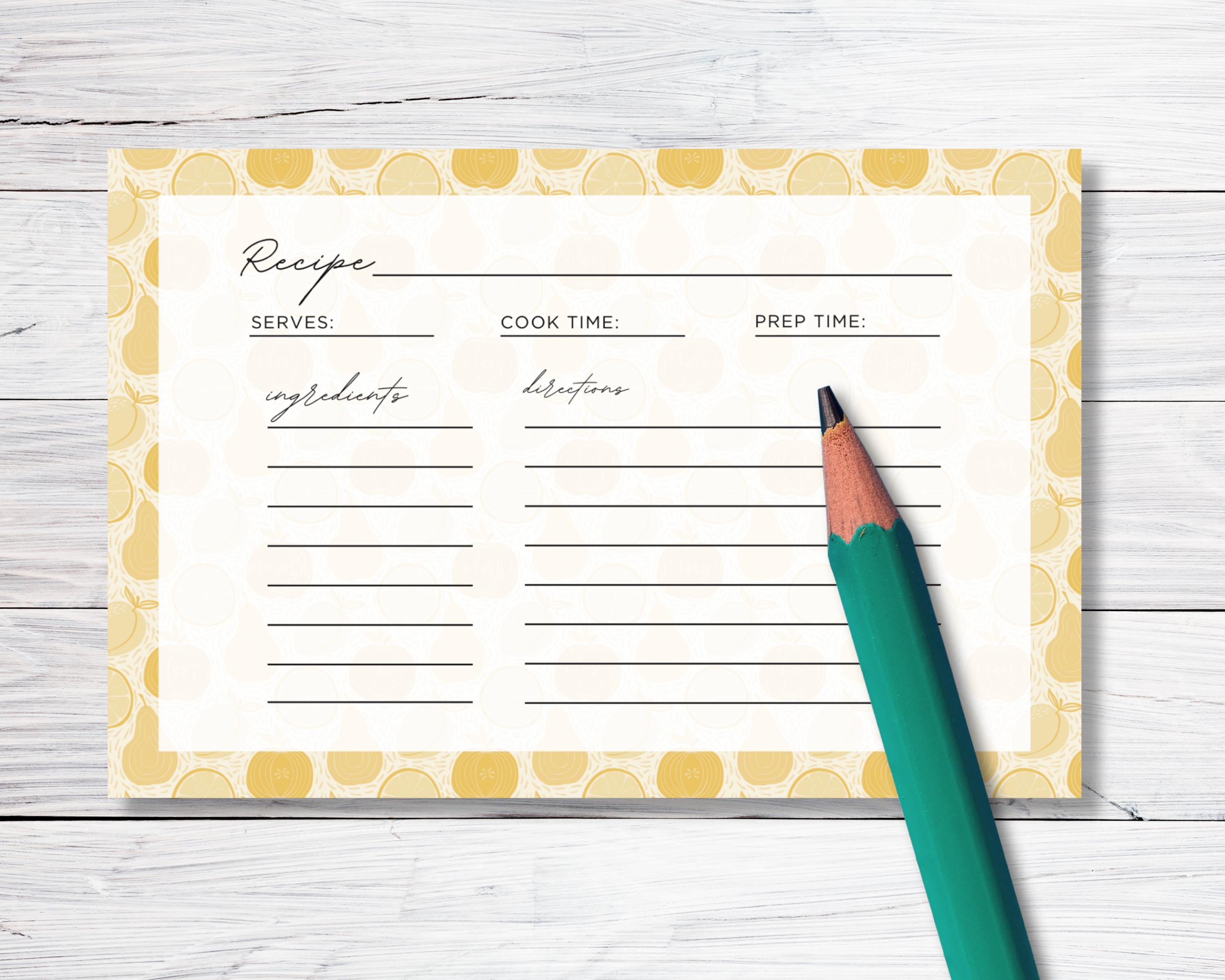 Blank Recipe Card Printable Set of 3 4x6 Citrus Fruit Recipe Card Download Printable Lemon ...