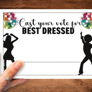 Best Dressed Voting Cards - Wahlkarten zum Ausdrucken für Disco Party Best Dressed Voting - Wahlkarten Wahlurne - Disco Thema Party