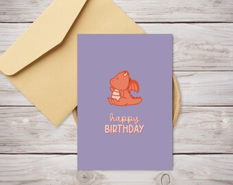 Printable Kawaii Dragon Birthday Card (Digital Download)