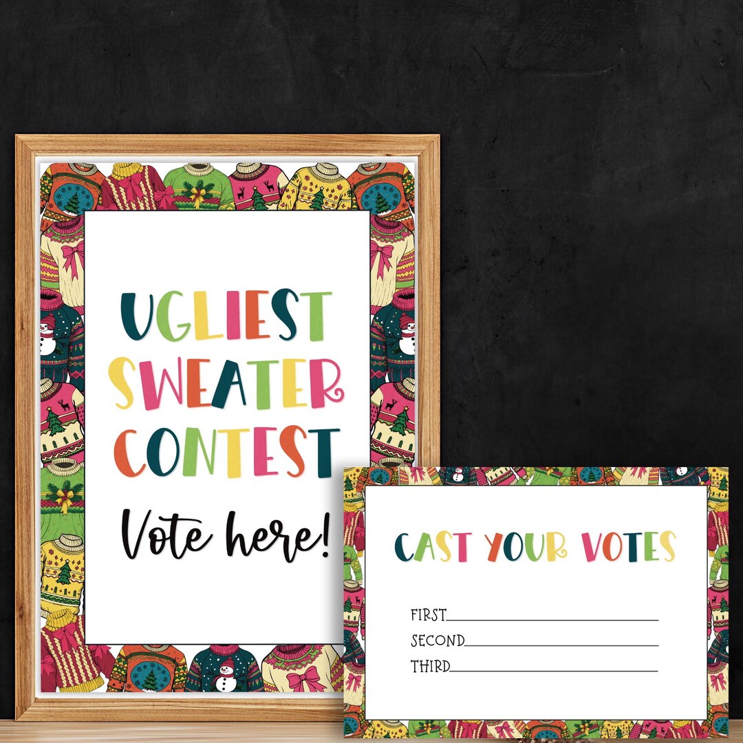 Ugly Sweater Contest Sign and Voting Cards Printable Ugliest Sweater ...
