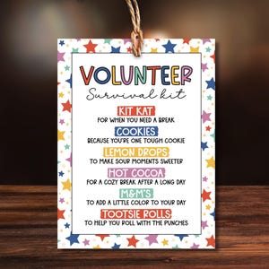 Printable Volunteer Survival Kit Gift Tags - Printable Volunteer Appreciation Gift Tag - Instant Download - Volunteer Thank You Gift