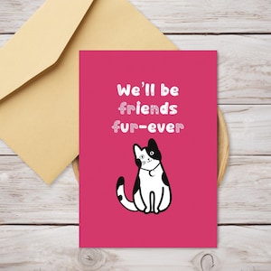 Carte de Saint-Valentin chat imprimable - carte Punny sur le thème chat noir et blanc - carte de jeu de mots chat Friends Furever - valentine imprimable pour camarades de classe
