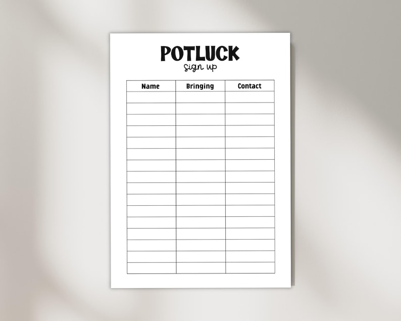 Printable Potluck Sign-up Sheet: Printable Event Form (PDF & PNG) - Etsy
