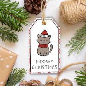 Printable Christmas Cat Gift Tags: Festive Holiday Labels (PDF Set)