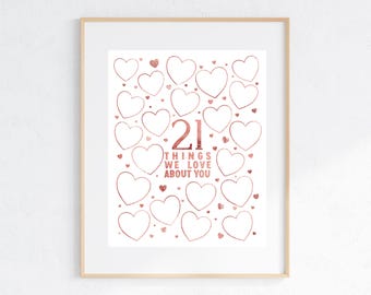 Printable 21st Birthday Guestbook Poster: 21 Reasons We Love You (PDF & PNG)