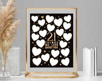 Printable 21st Birthday Guestbook Alternative: 21 Things We Love About You (PDF & PNG)