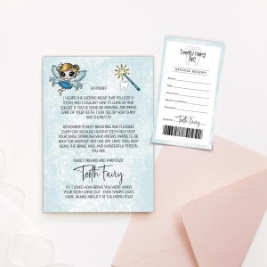 Lettre de la fée des dents imprimable - reçu de la fée des dents - téléchargement de la fée des dents - note bleue de la fée des dents - reçu de ma première dent