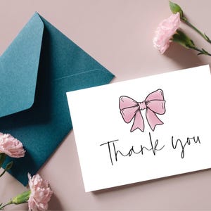 Printable Thankyou Cards - Pink Bow Thank You Card - Coquette Thankyou Cards for Parties - Wedding Thank You - Small Thanks Card