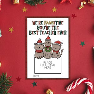 Teacher Printable Gift Card Holder, Festive Design for Easy Gifting, Perfect for End of year Cat Lover Teacher Appreciation Gifts From Kids