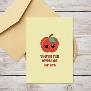 Tarjeta de aniversario divertida para imprimir - Tarjeta de la niña de mis ojos - Linda tarjeta de San Valentín con forma de manzana - Tarjeta de San Valentín con temática de frutas