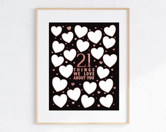 Printable 21st Birthday Guestbook Poster: 21 Things We Love About You (PDF & PNG)