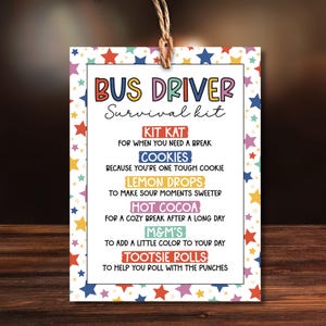 Étiquettes-cadeau imprimables de kit de survie de conducteur d'autobus scolaire - étiquette-cadeau imprimable d'appréciation de conducteur d'autobus - téléchargement immédiat - kit de survie de personnel