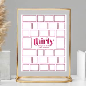 Printable 30th Birthday 30 Things To Do In Your Thirties Alternative Guestbook - Unique Bucket List Birthday Keepsake - Hot Pink 30th